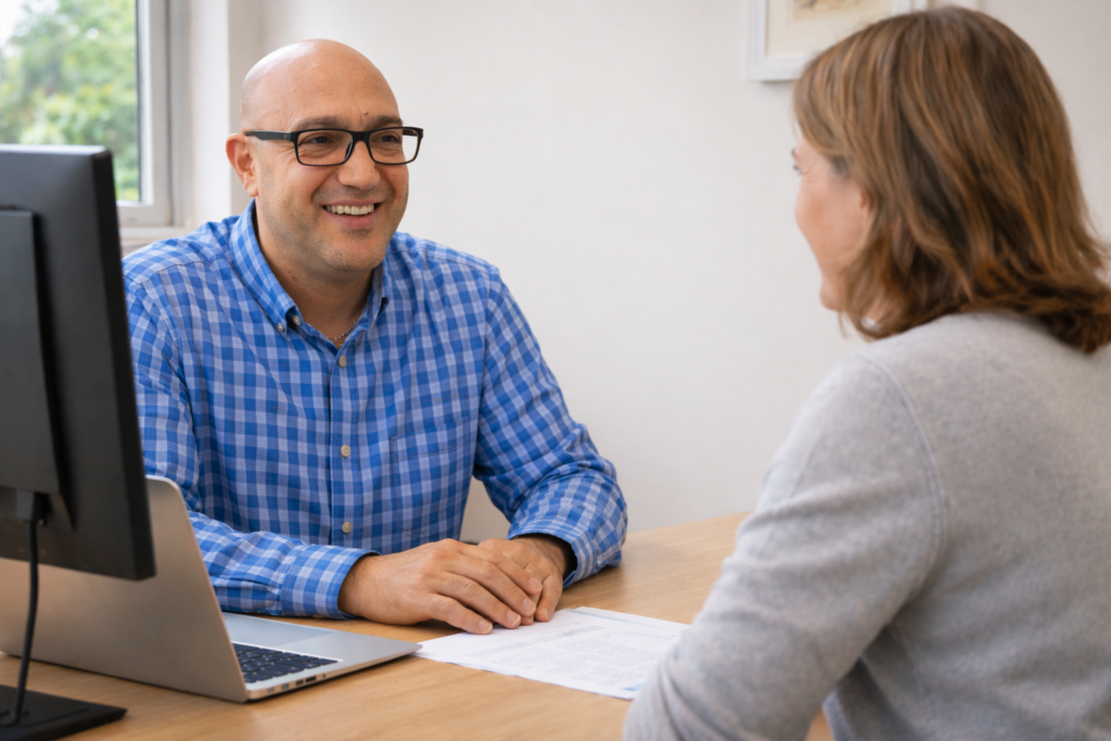 Chris from Zantis & Co Brighton Accountants meeting with a business client to discuss accountancy and tax advice in Brighton.